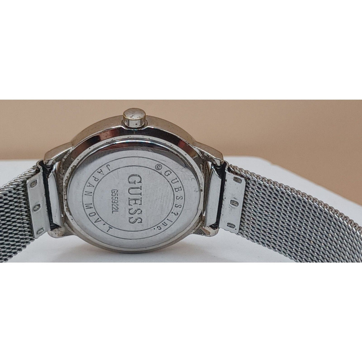GUESS Women's Blue Face "WORKING" Watch Silver Tone Mesh