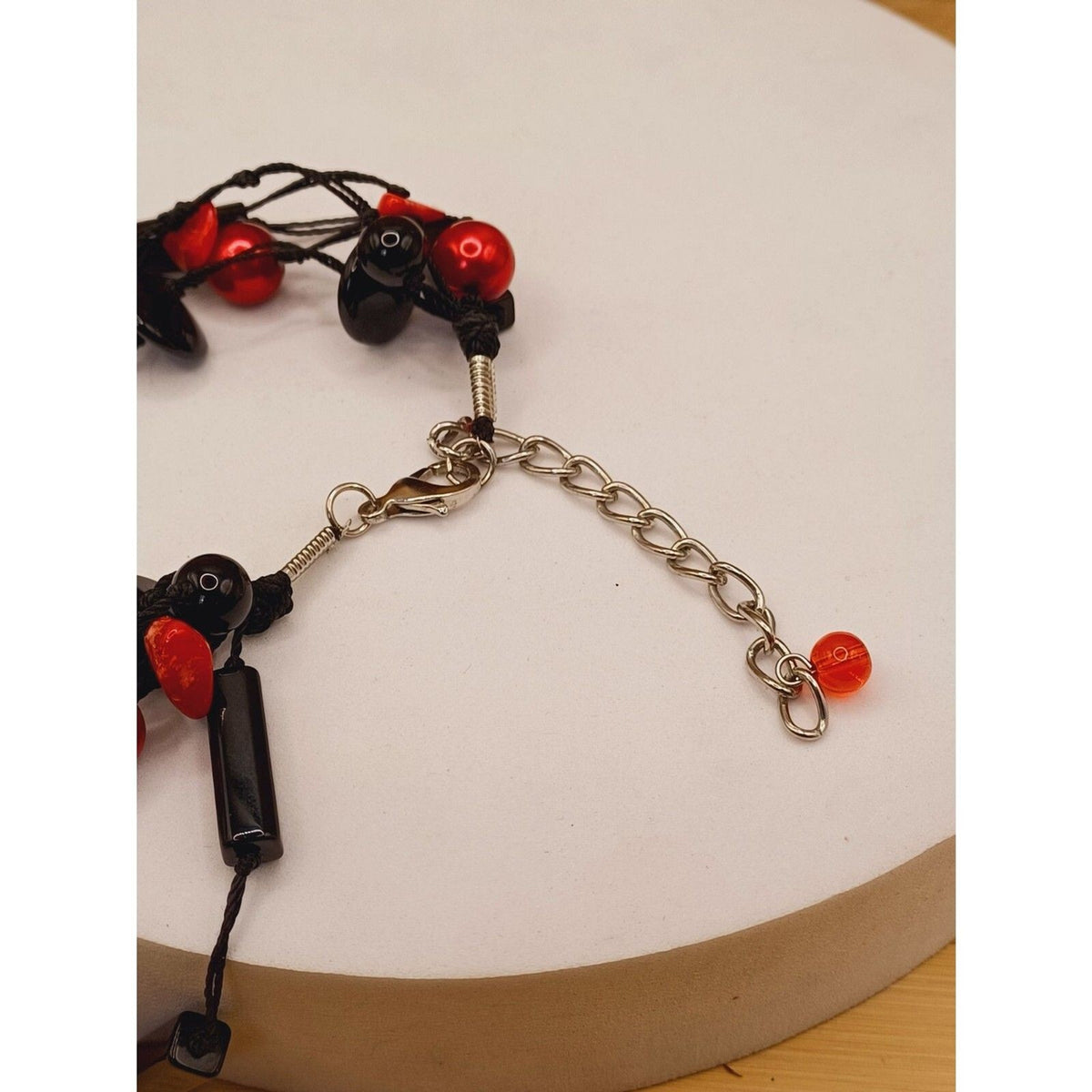 Vintage Red and Black Geometric Shaped Glass Bead 5 Strand Layered Necklace