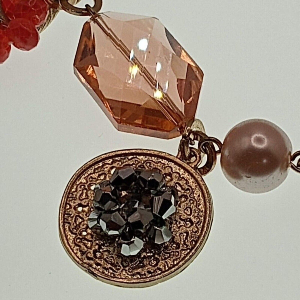Vintage Peach & Gold-Tone Large Link Beaded Statement Necklace