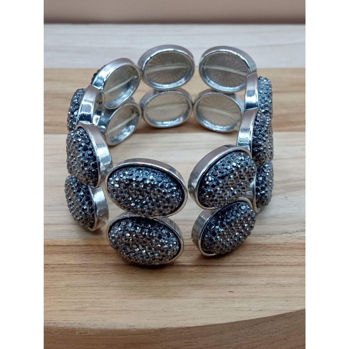 New York & Co. Stretch Bracelet Silver Tone Smoke Rhinestone