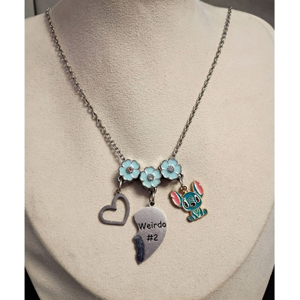 Vintage Silver-Toned Blue Flower and Heart Charm Necklace