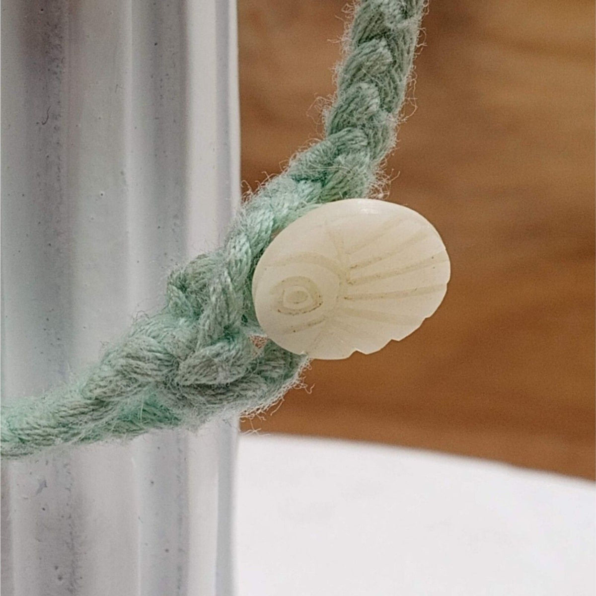 Vintage Carved Mother of Pearl Shell Hawaii Coordinates Seafoam Green Cord Bracelet