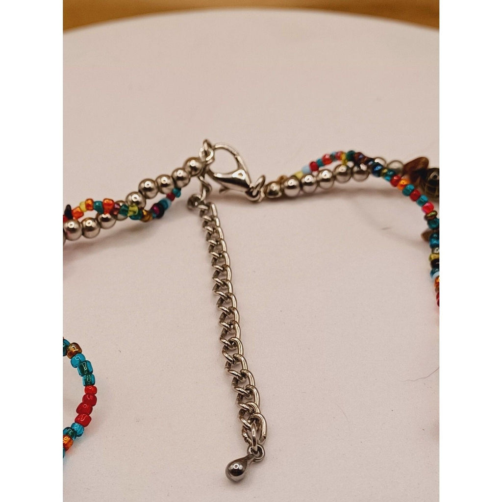 Stone Chip & Glass Bead Multi Color Double Strand Necklace