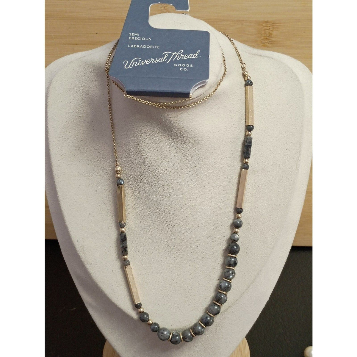 Vintage Semi Precious Labradorite Beaded Necklace 32 Inch