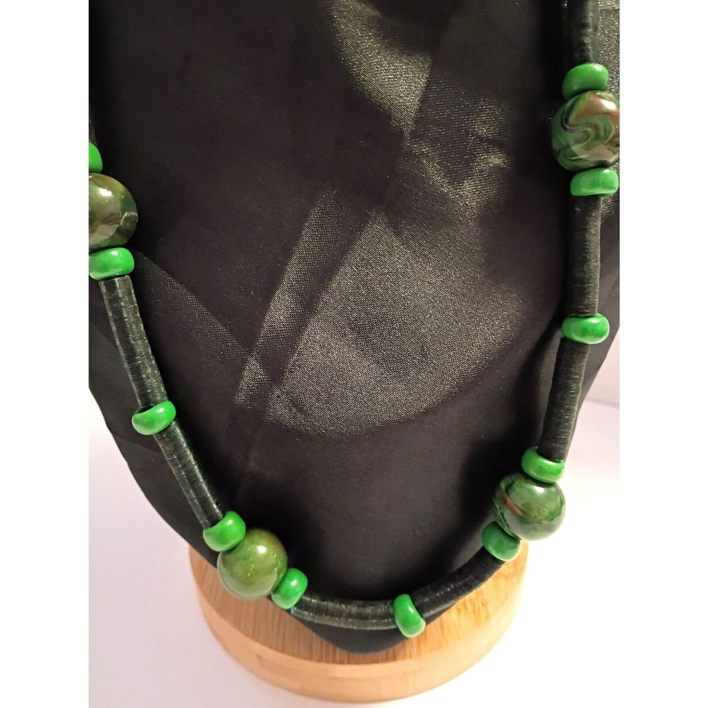 Vintage Necklace of Green Marbled Resin Beads