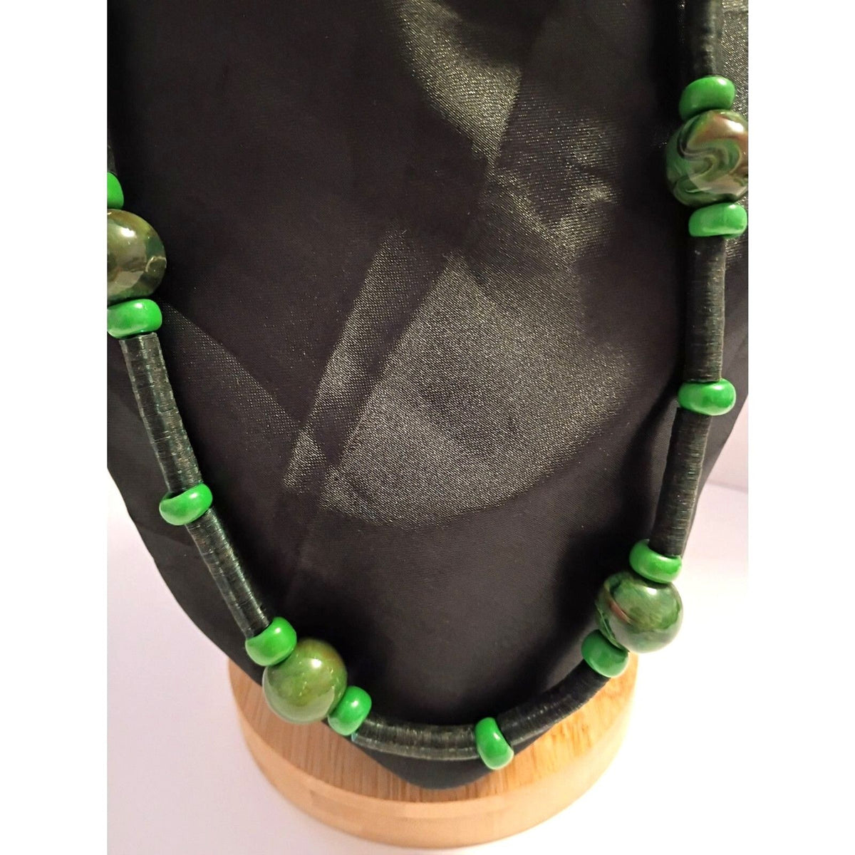Vintage Necklace of Green Marbled Resin Beads