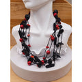 Vintage Red and Black Geometric Shaped Glass Bead 5 Strand Layered Necklace