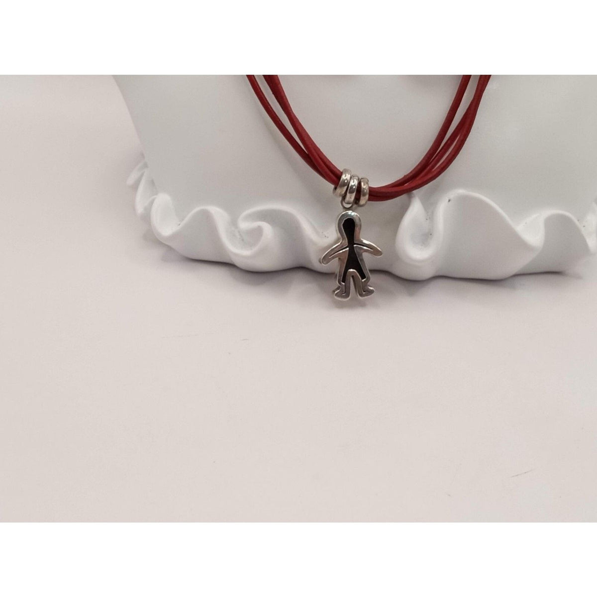 Sterling Silver Nicholas Boy Pendant on Red Leather Toggle Necklace