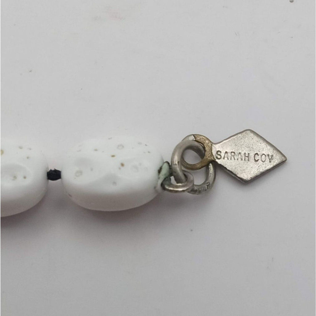 Vintage Sarah Coventry GB White Long Knotted Beaded Necklace