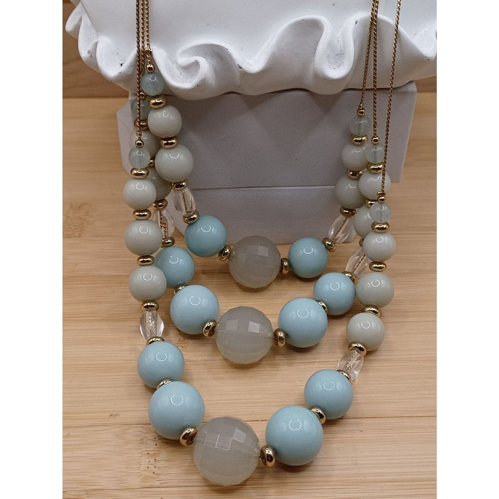 The Limited Layered Bubble Bead Three Tier Light Blue Clear Color Necklace