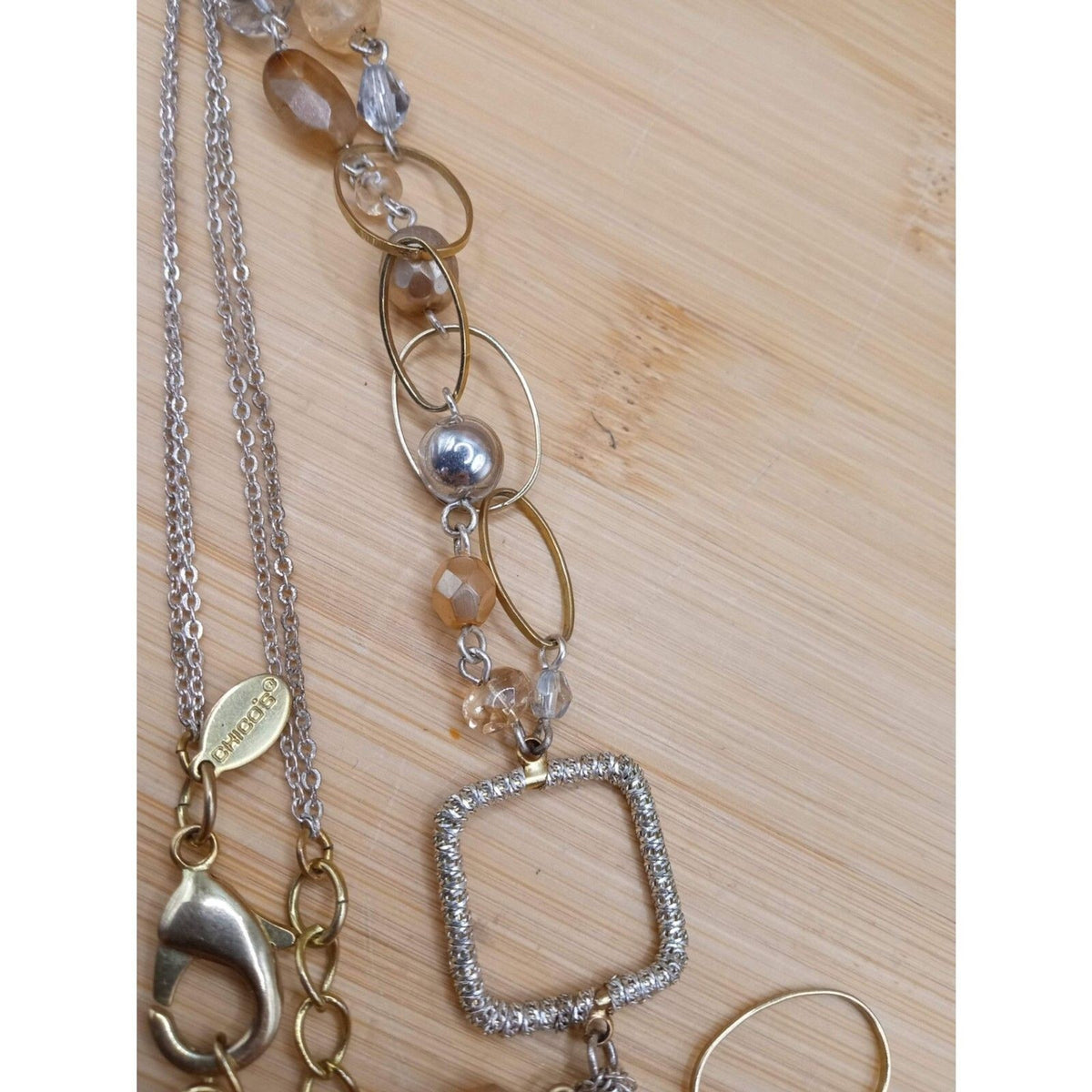 Vintage Chico's Mixed Metal Geometric Link Faceted Bead Necklace