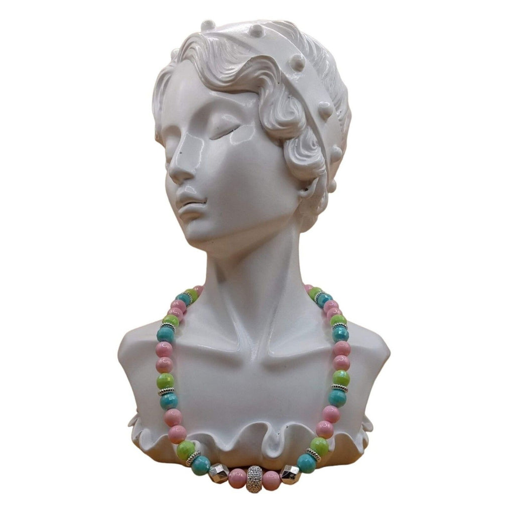 Vintage Pastel Pink, Green, Blue Acrylic w Fancy Spacers Beaded Necklace