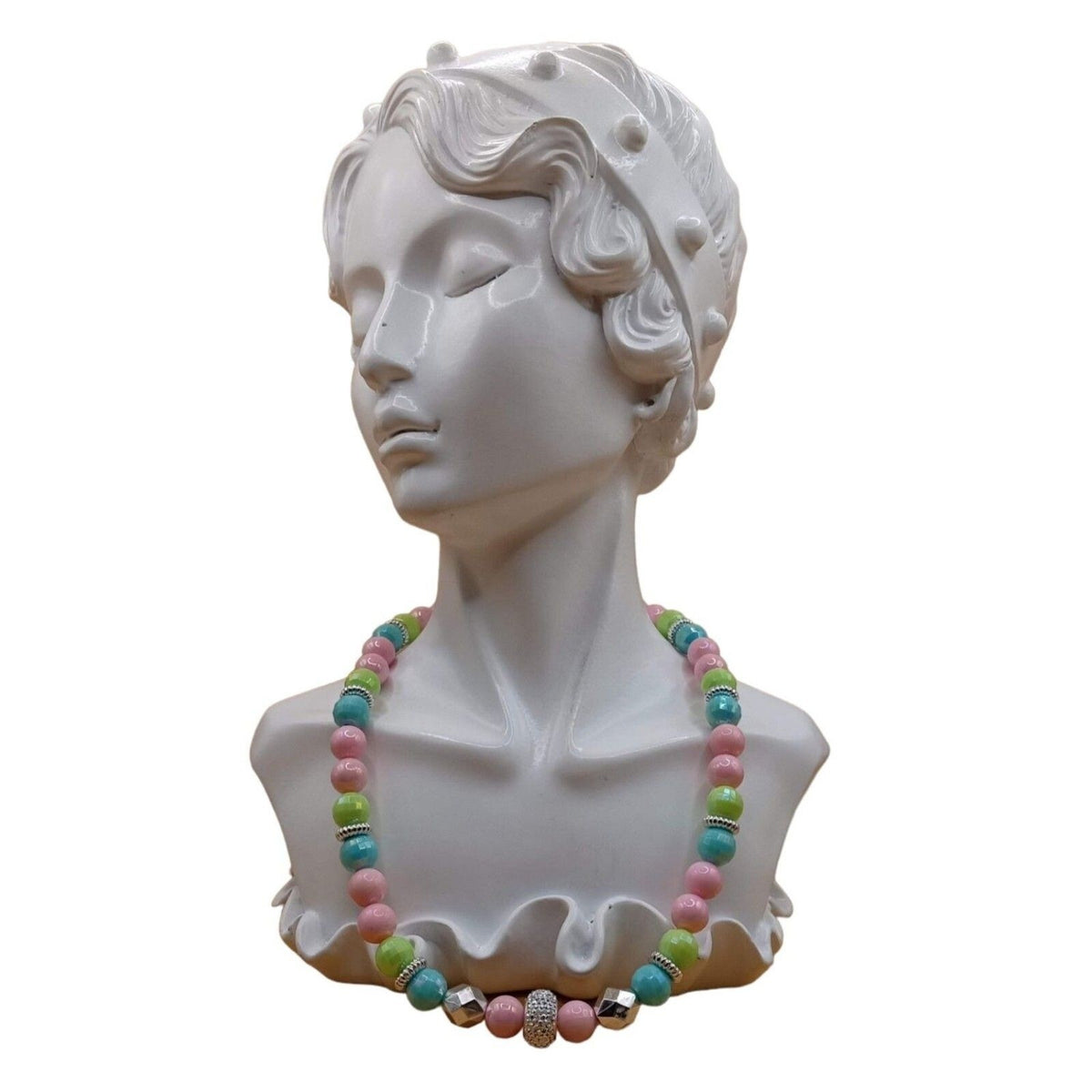 Vintage Pastel Pink, Green, Blue Acrylic w Fancy Spacers Beaded Necklace