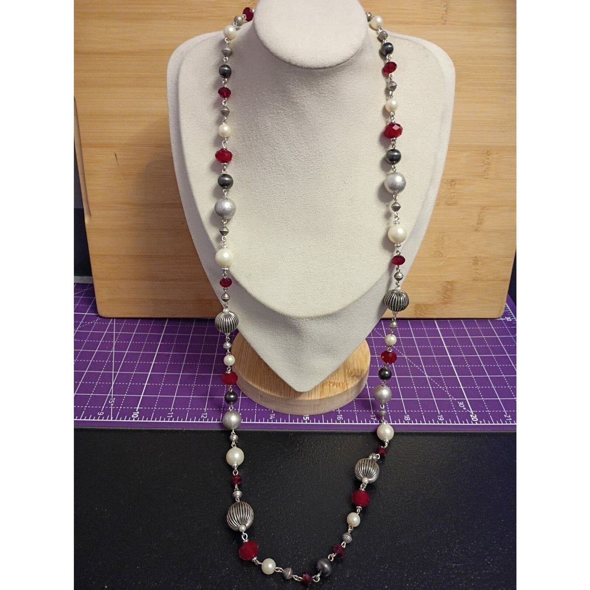Vintage Premier Designs Red & Black Beaded Long Wrap Necklace 36 Inch
