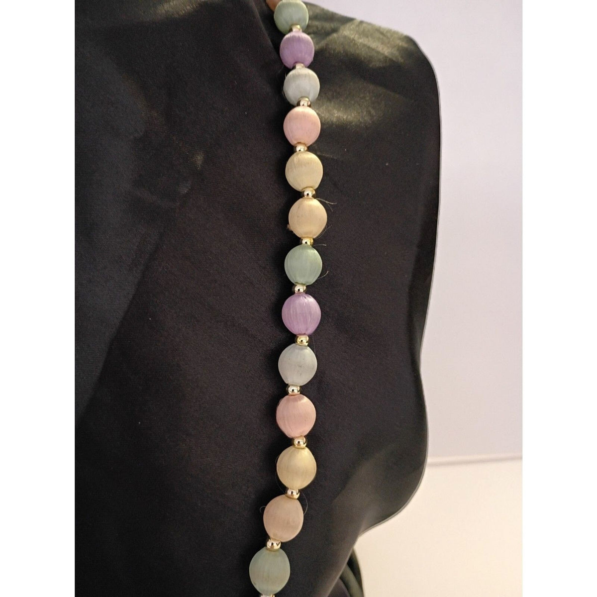 Vintage Pastel Color Necklace Satin Silk Thread Wrapped bead
