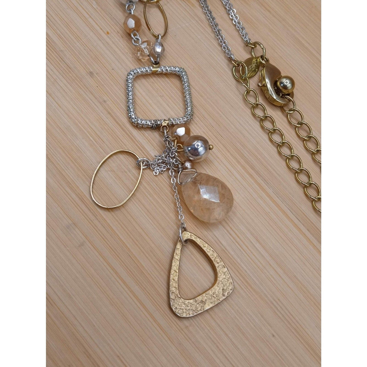 Vintage Chico's Mixed Metal Geometric Link Faceted Bead Necklace