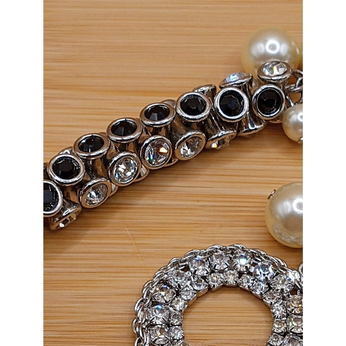 Vintage Mixed Media Brutalist, Clear & Black Rhinestones Lucite Beads Necklace