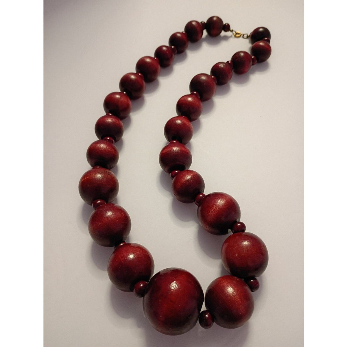 Vintage Bold Chunky Wooden Bead Necklace 26" long