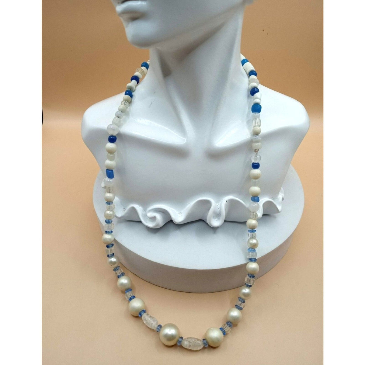 Vintage Graduated Faux Pearl & Lampwork Glass Necklace