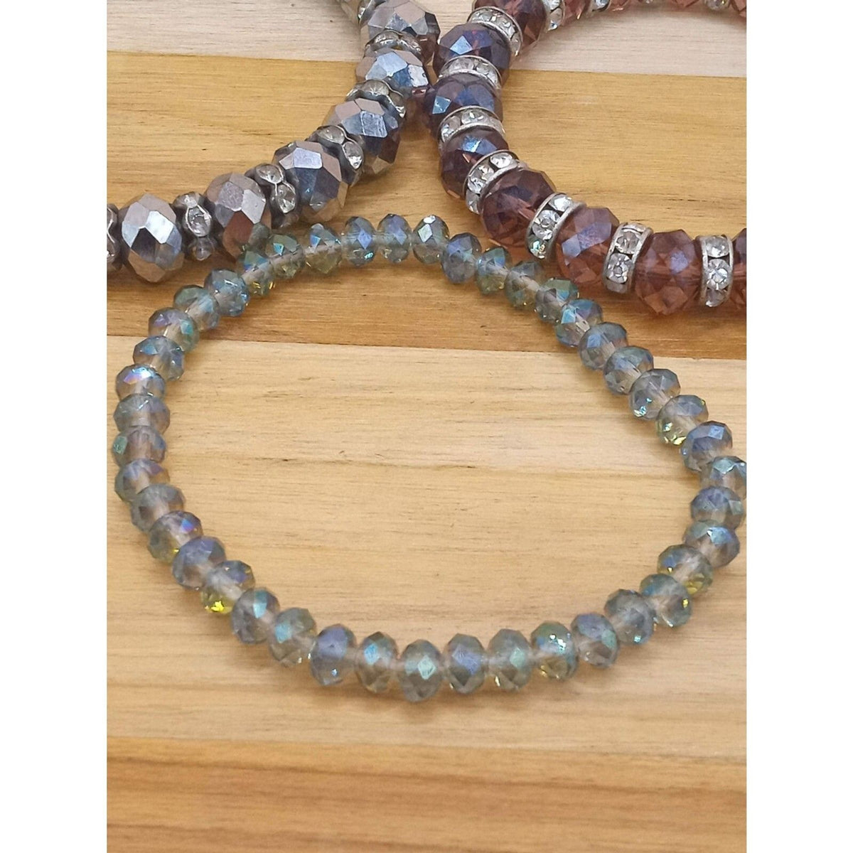 Vintage 3-Piece Stackable Crystal Beaded Bracelet Set - Red, Blue & Silver