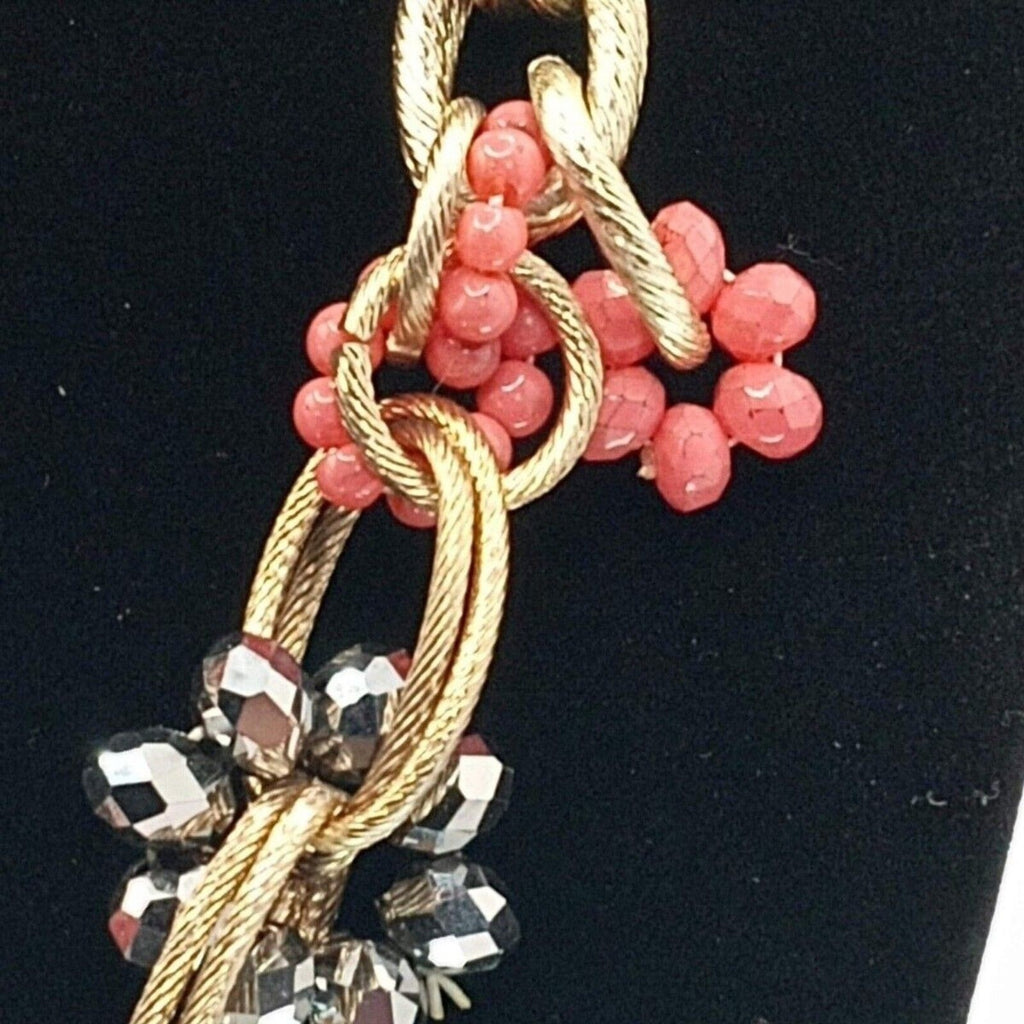 Vintage Peach & Gold-Tone Large Link Beaded Statement Necklace