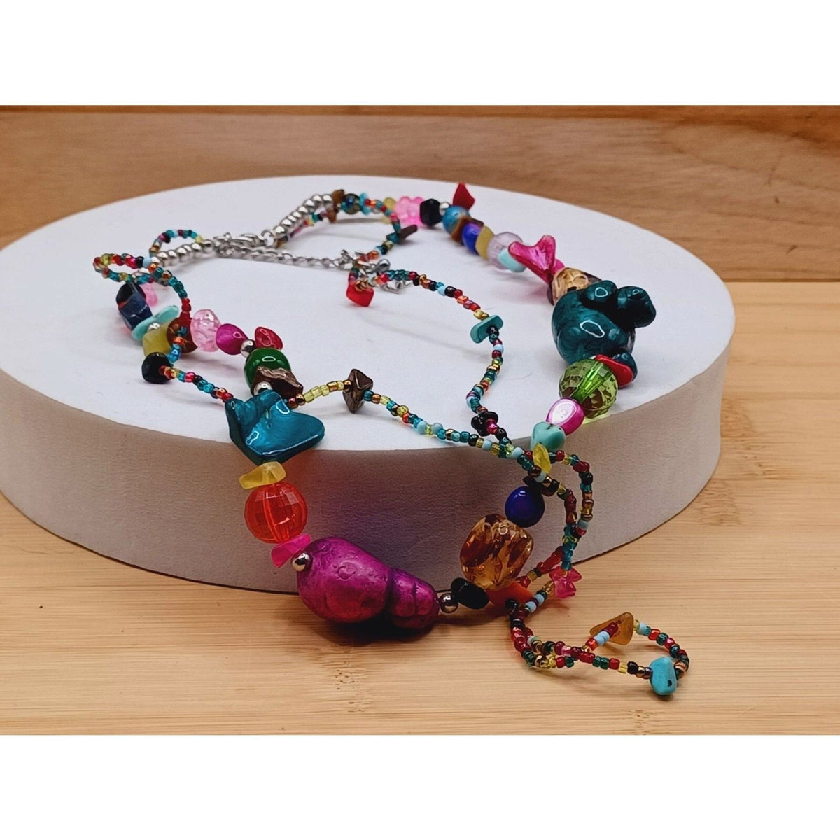 Stone Chip & Glass Bead Multi Color Double Strand Necklace
