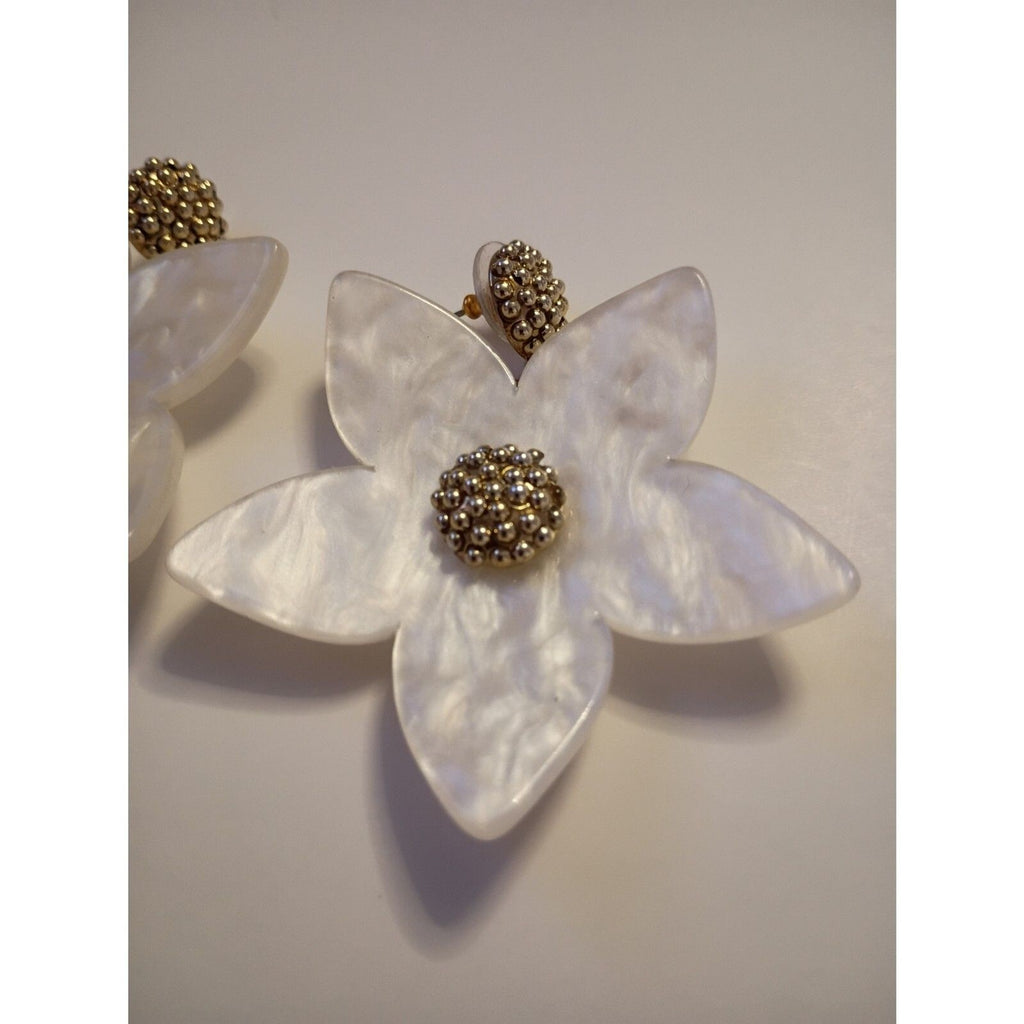 Vintage Sugarfix Floral Faux Mother of Pearl Gold Accent Dangle Earrings