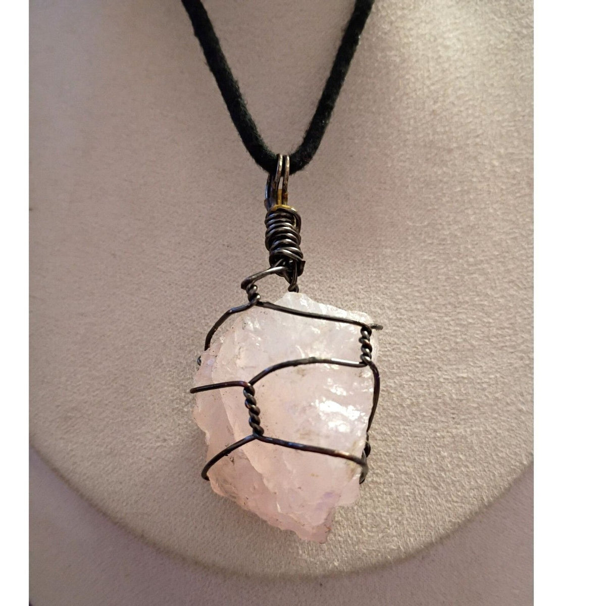 Vintage Raw Rose Quartz Gemstone Pendant Necklace