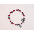 Antiqued Metal Heart & Red Bicone Crystal "Made with Love" Charm Bracelet
