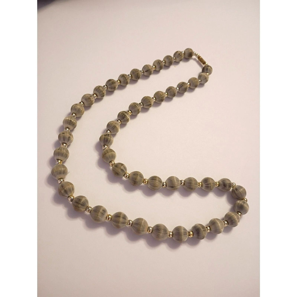 Matinee Necklace of Gray Satin Silk Thread Wrapped beads