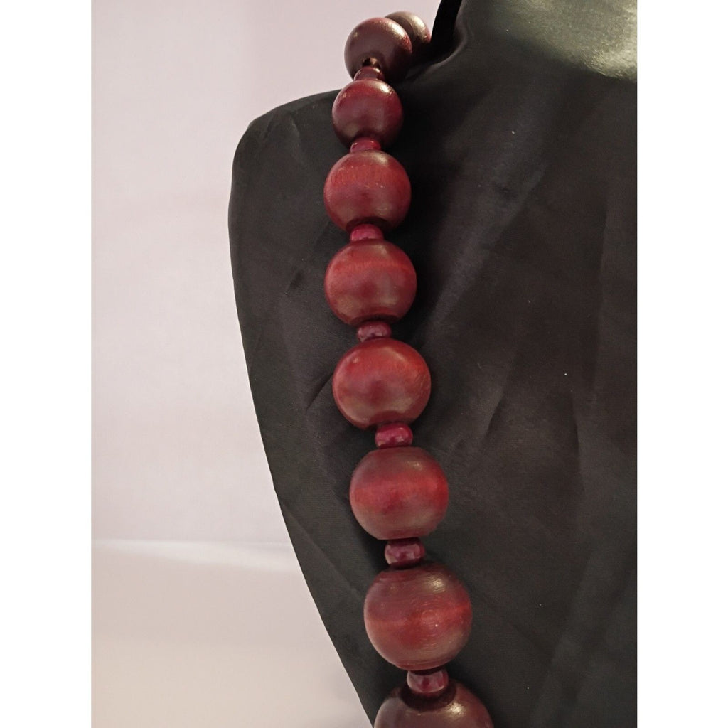Vintage Bold Chunky Wooden Bead Necklace 26" long