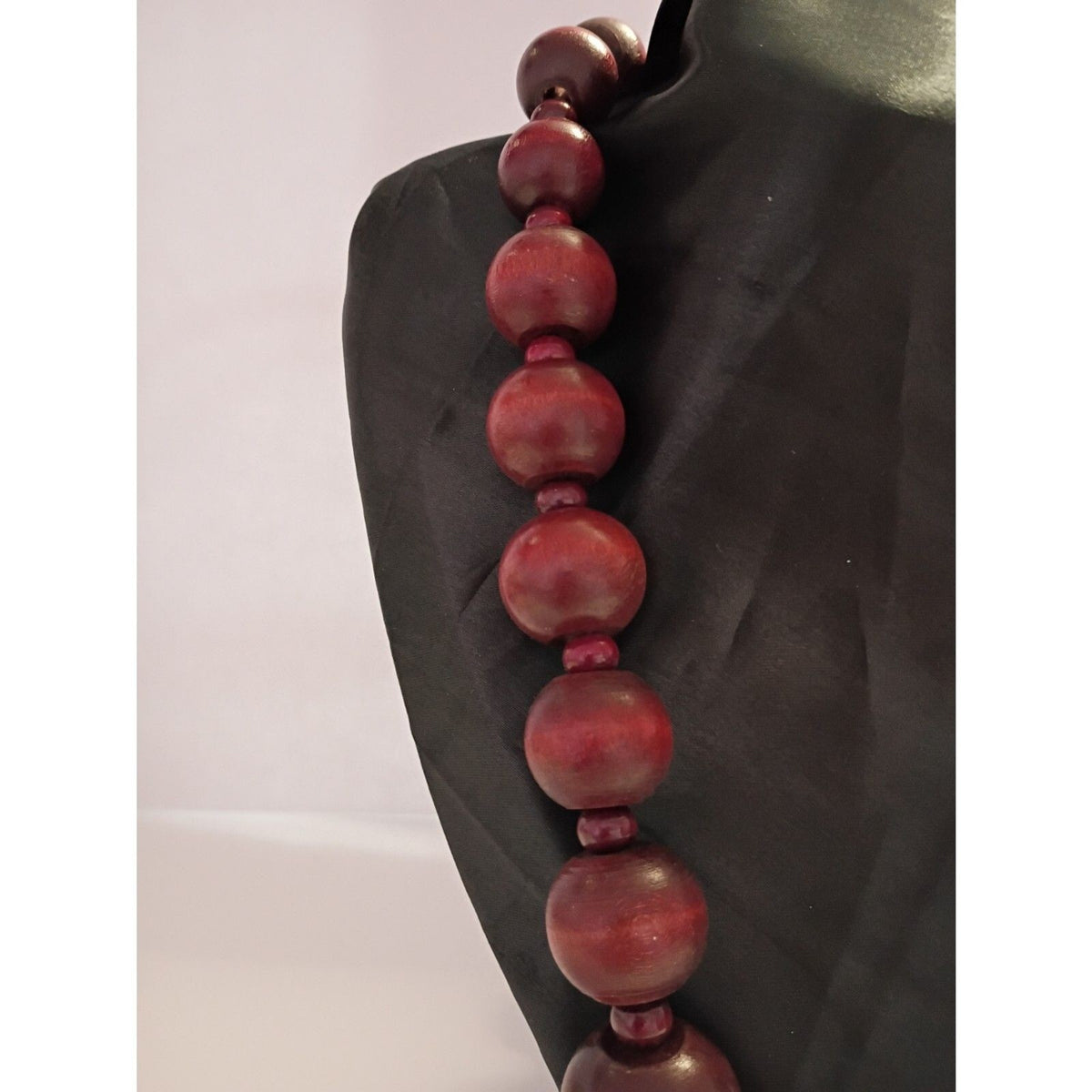 Vintage Bold Chunky Wooden Bead Necklace 26" long