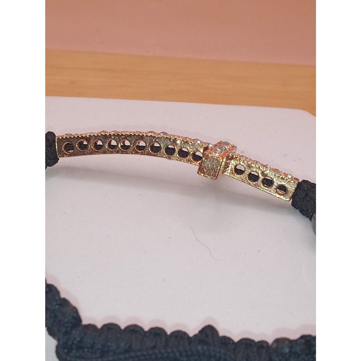 Vintage Rose Gold-Tone Rhinestone Crucifix Bolo Bracelet