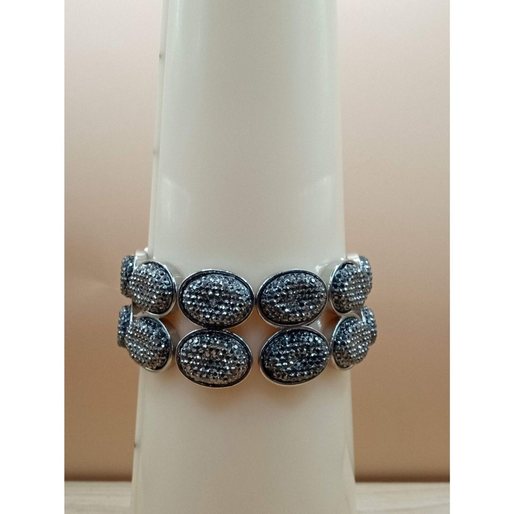 New York & Co. Stretch Bracelet Silver Tone Smoke Rhinestone