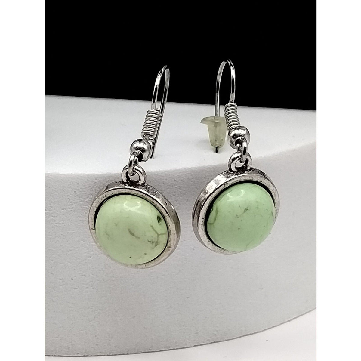 Necklace and Matching Earrings in a Mint Green Stone with Silver tone Tassel