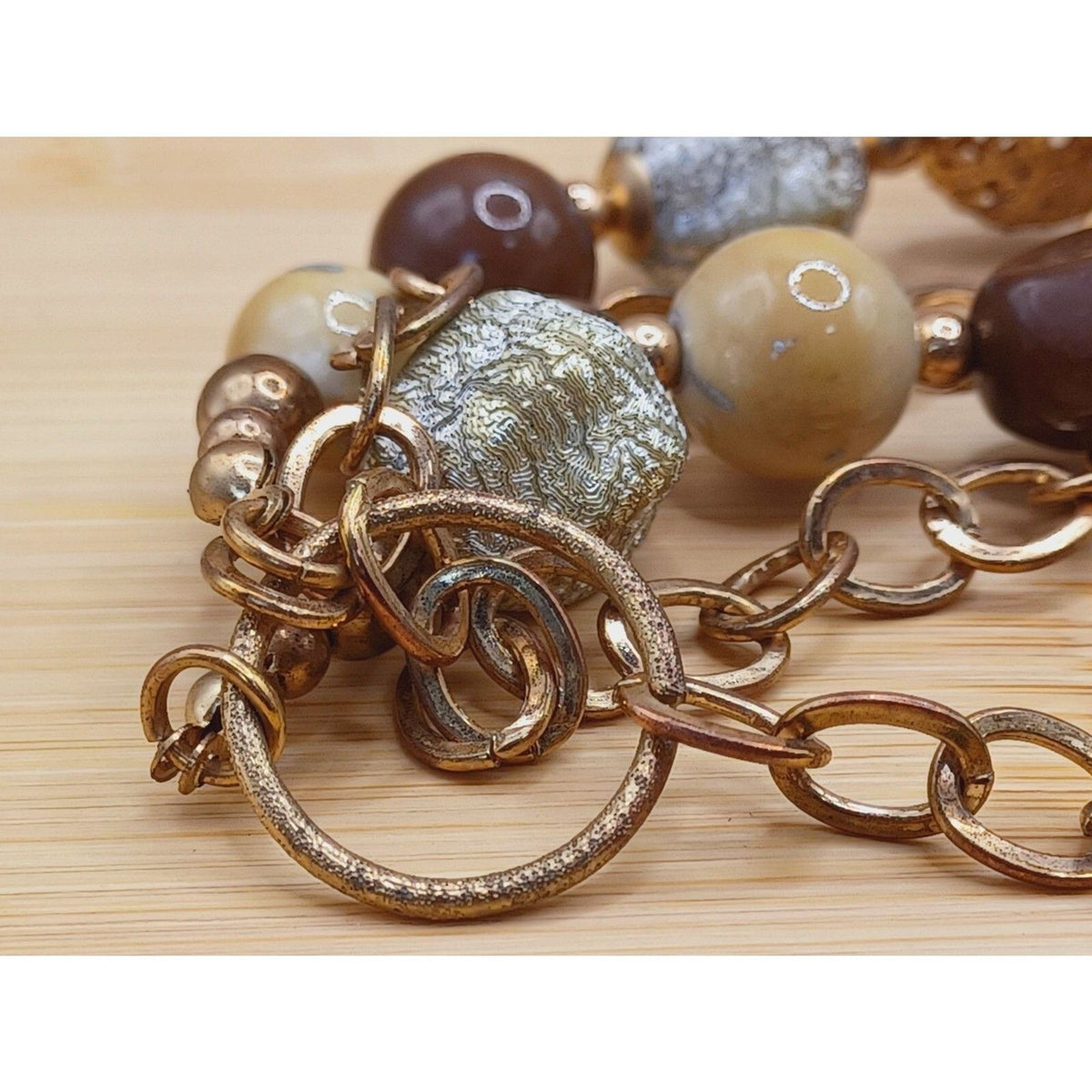 Vintage Multistrand Earthtones Beads on 40" Large Brass Link