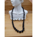 Vintage Black Beaded Single Strand Individually Spaced Matinee Necklace