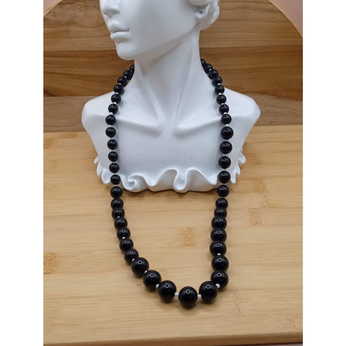 Vintage Black Beaded Single Strand Individually Spaced Matinee Necklace