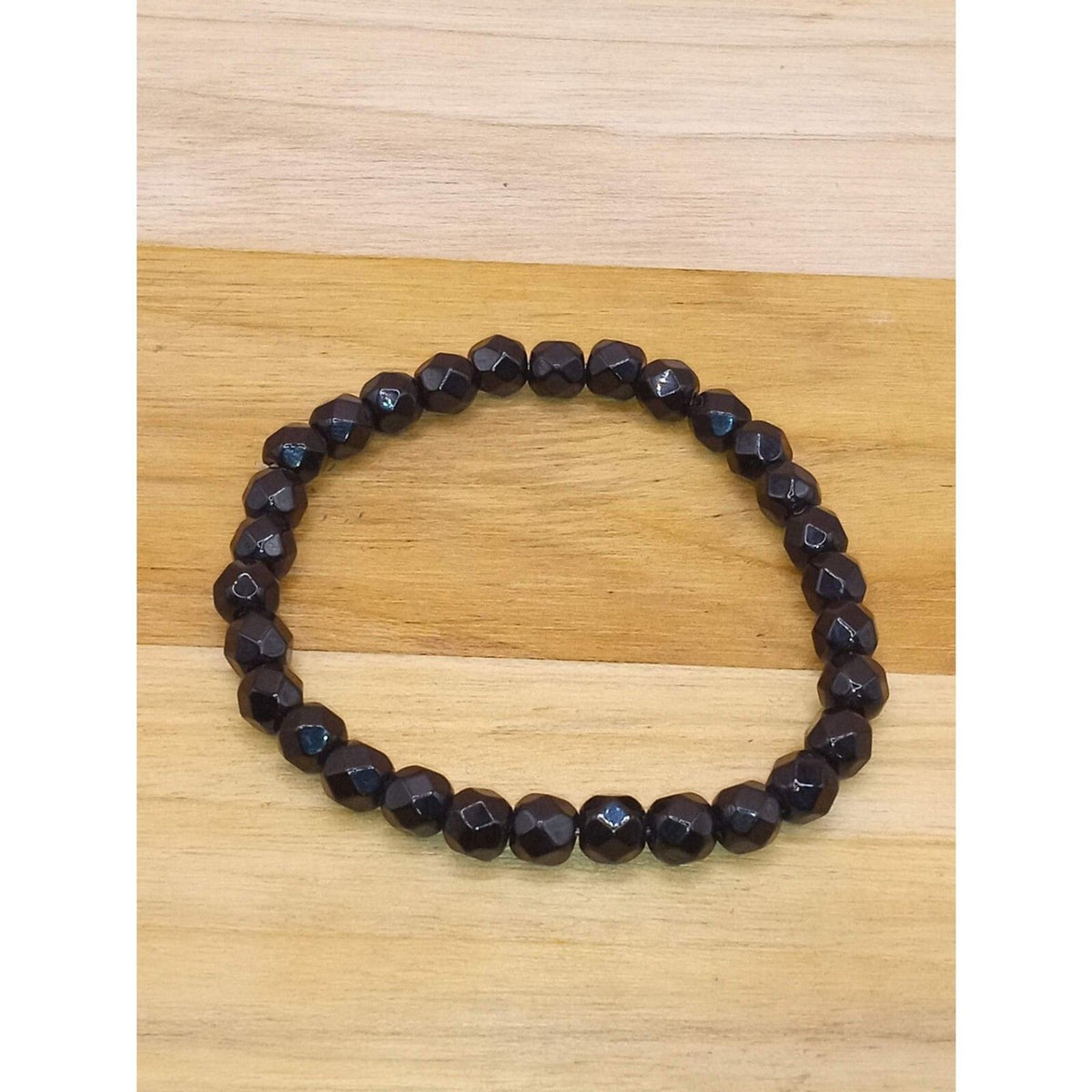 Vintage Black Faceted Crystal Bead Stretch Bracelet