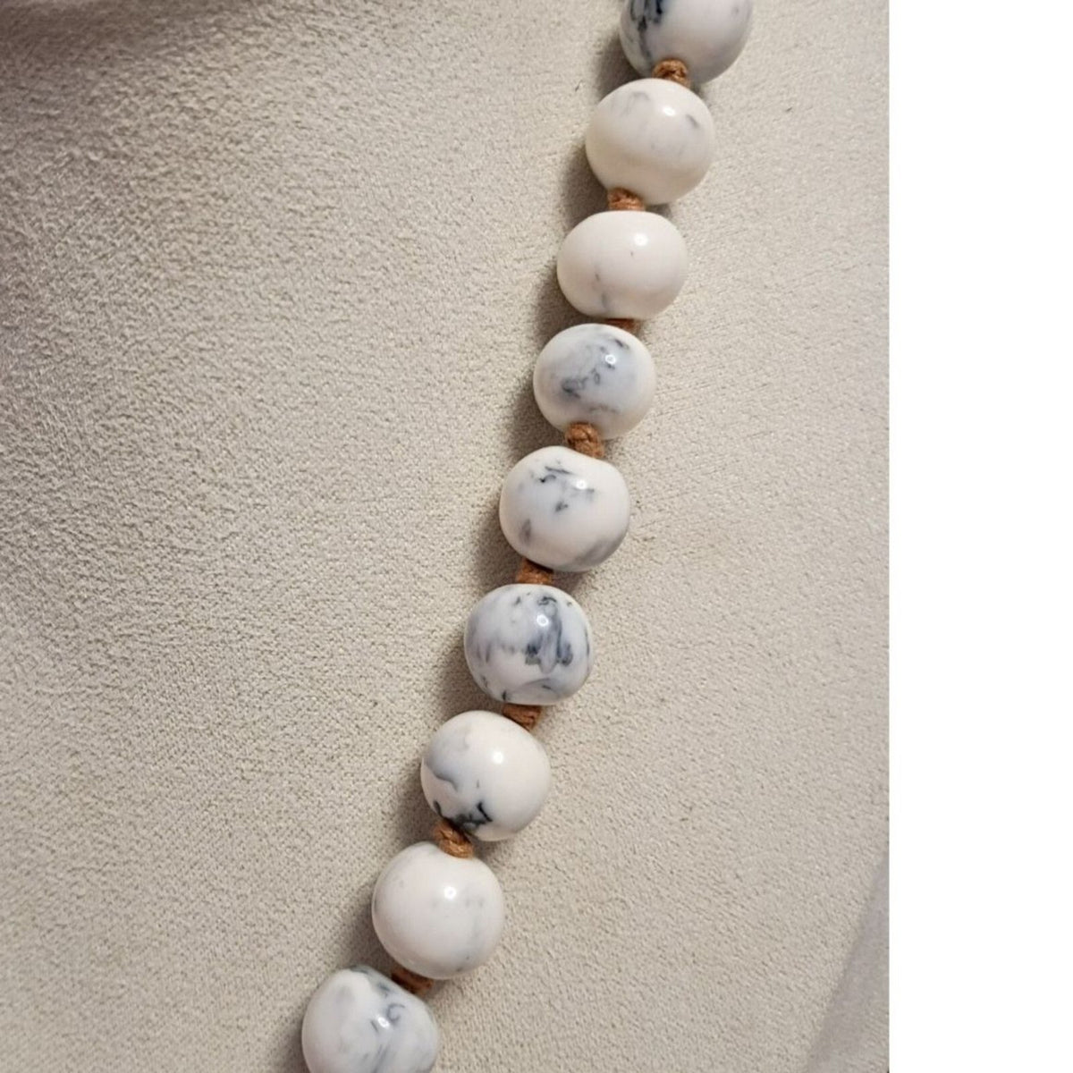 Vintage Black & White Howlite Stone Bead Tassel Necklace & Bracelet Set