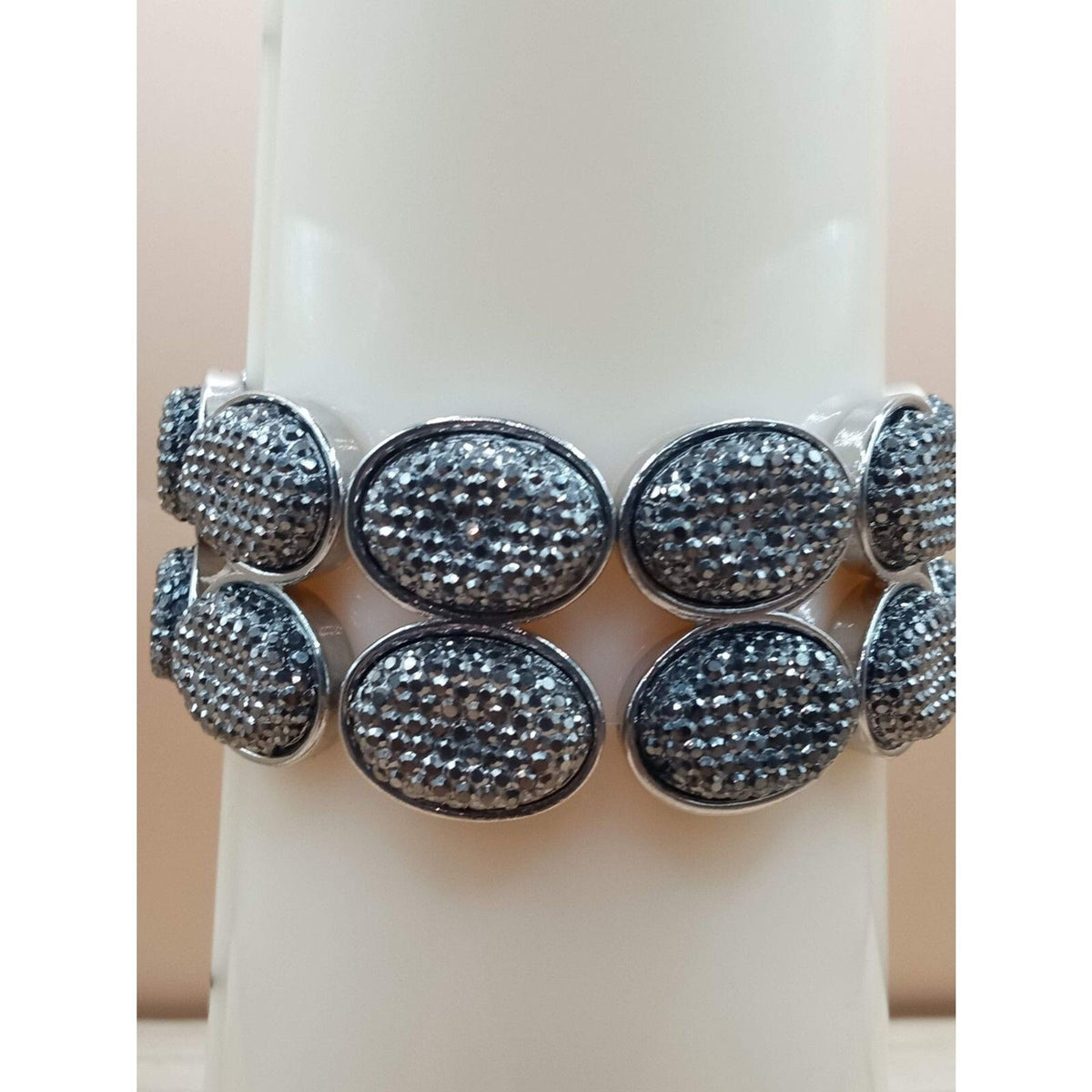 New York & Co. Stretch Bracelet Silver Tone Smoke Rhinestone