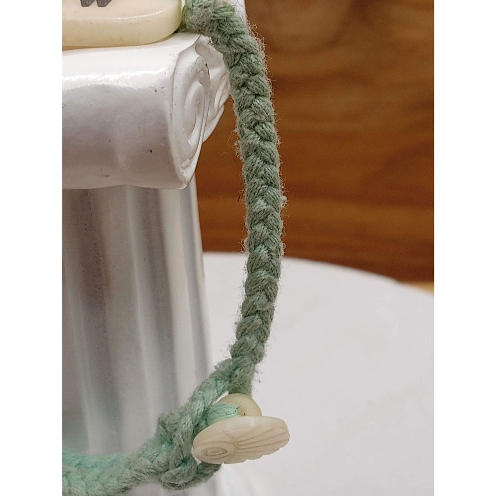 Vintage Carved Mother of Pearl Shell Hawaii Coordinates Seafoam Green Cord Bracelet