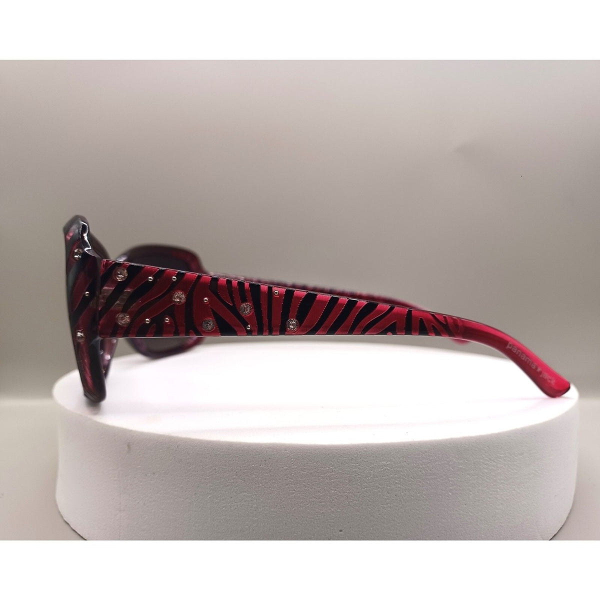 Panama Jack Pink and Black Zebra Print Rhinestone Bling Sunglasses