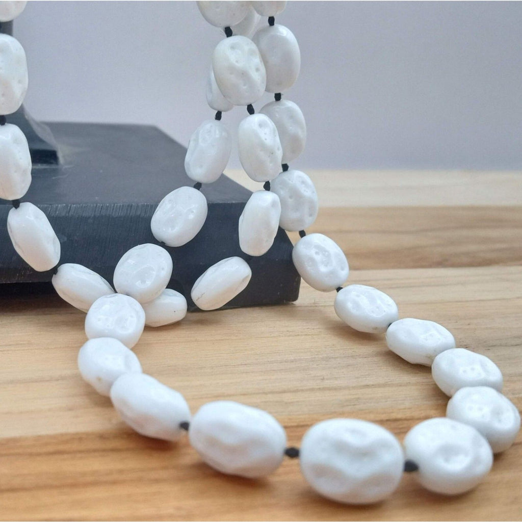 Vintage Sarah Coventry GB White Long Knotted Beaded Necklace