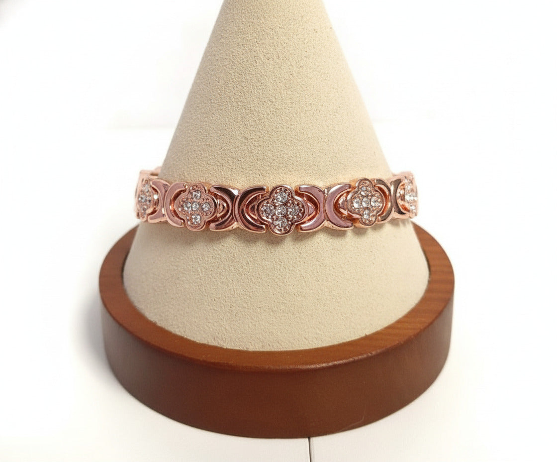 Beautiful Vintage Rose Gold Tone Magnetic Bracelet with Crystal Links
