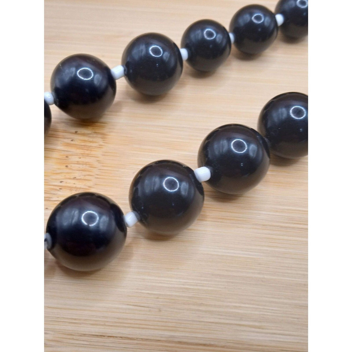 Vintage Black Beaded Single Strand Individually Spaced Matinee Necklace