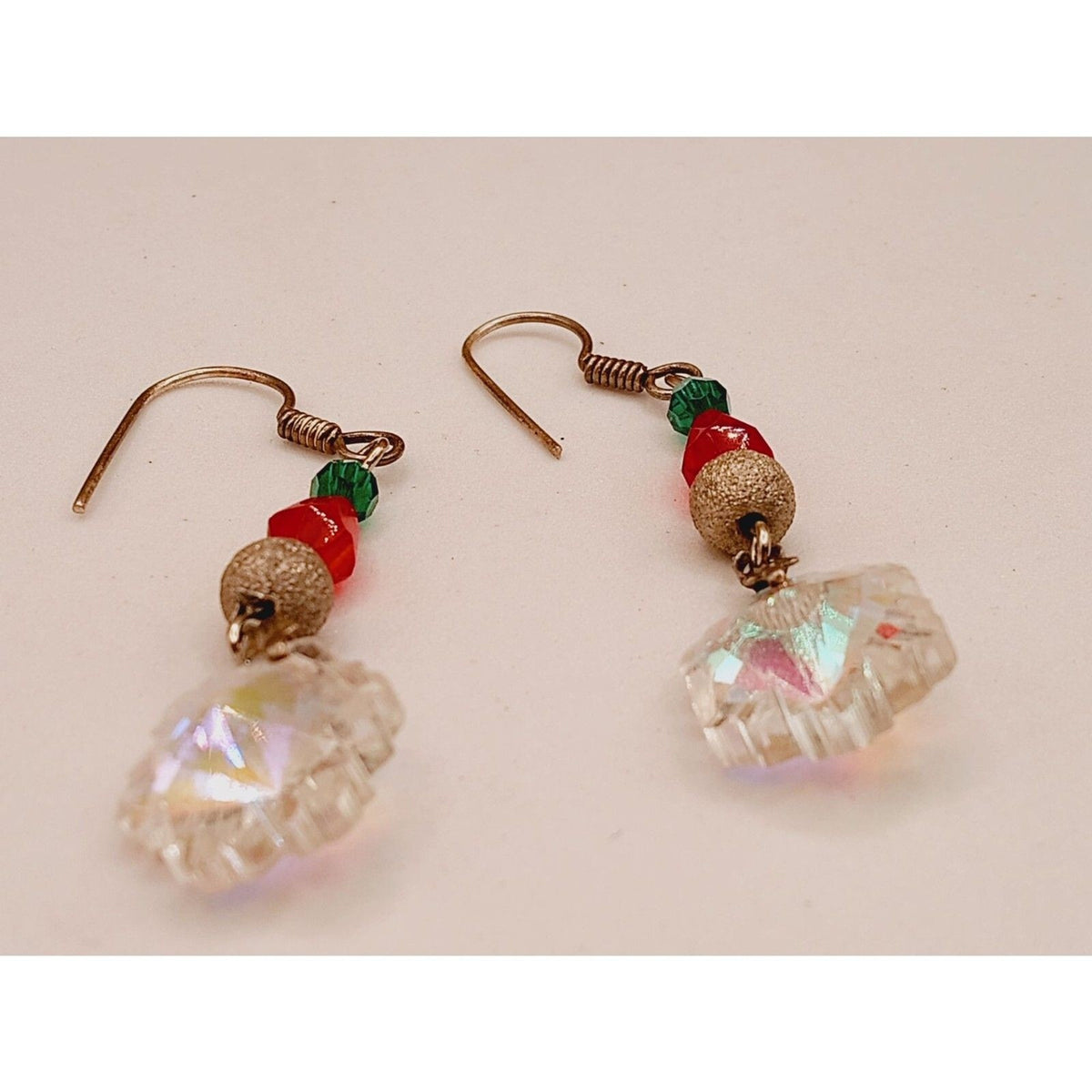 Vintage Red an Green Bead Christmas Theme Dangle Earrings