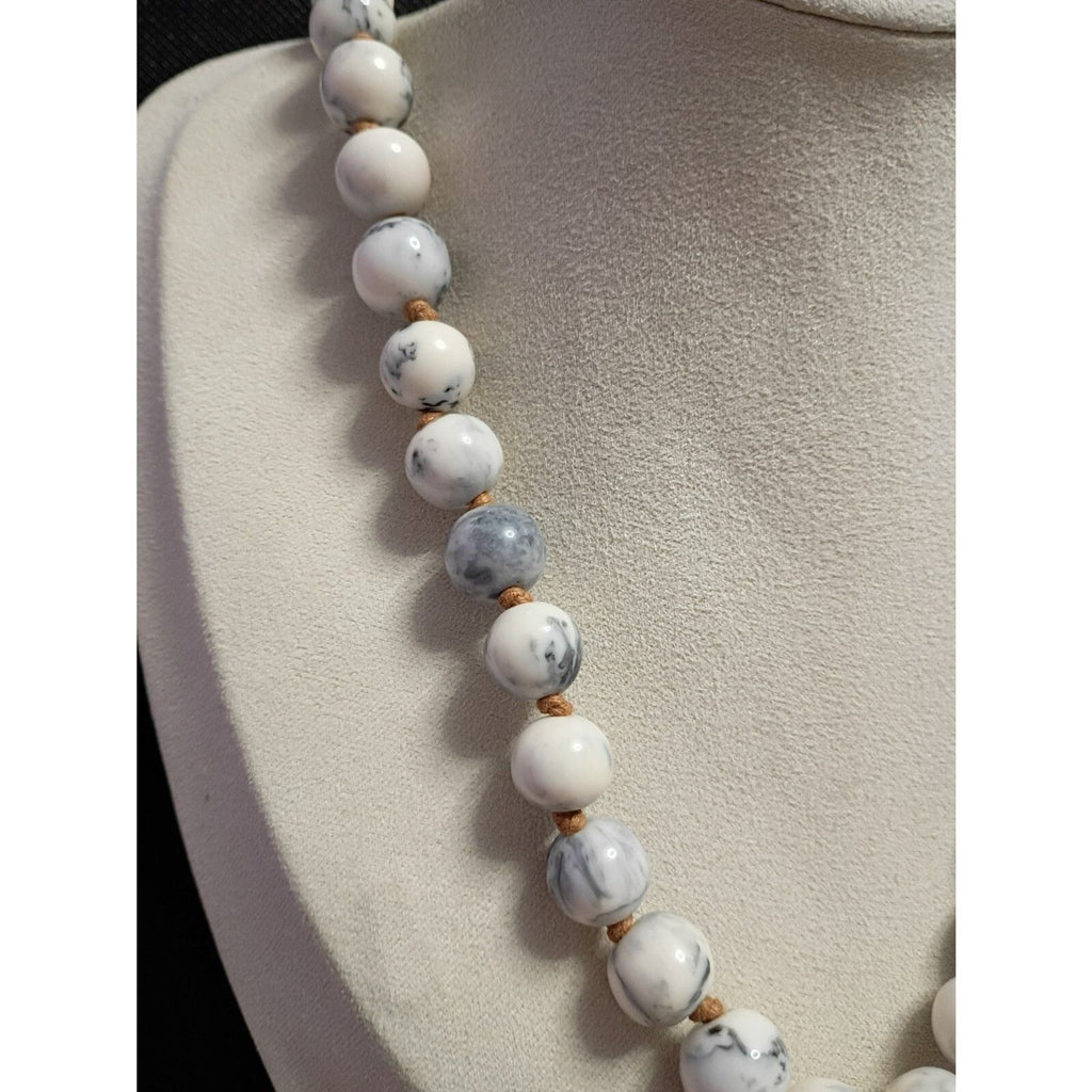 Vintage Black & White Howlite Stone Bead Tassel Necklace & Bracelet Set