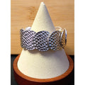 Vintage Hammered Silver-Tone Circle Link Textured Disc Stretch Bracelet
