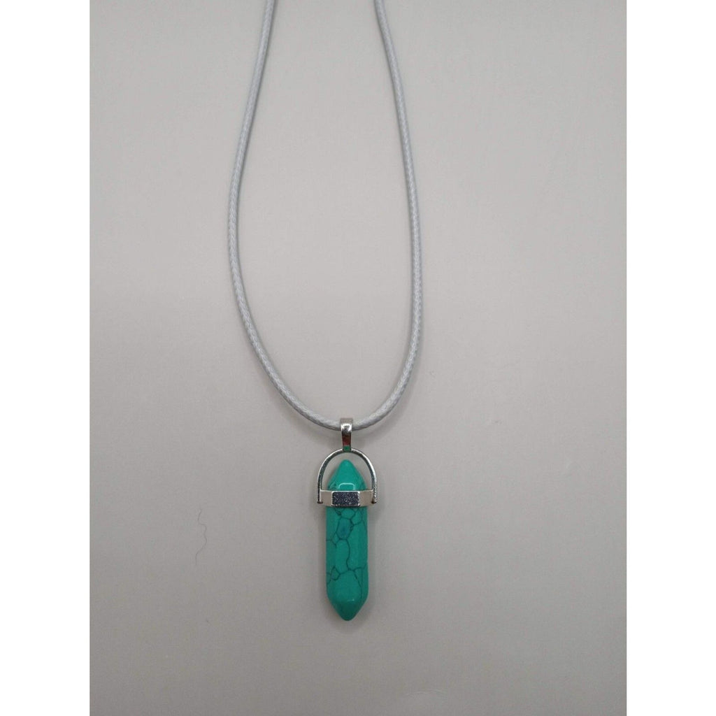 Pointed Turquoise Stone Pendant Necklace on Gray Cord